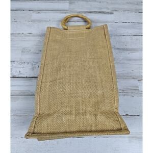 Natural Jute Burlap 3 Wine Bottle Tote Bag Reusable Jute Wine Carrier w/Dividers